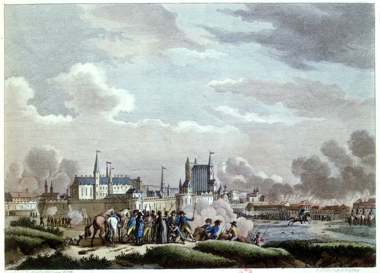 1793年6月27日至29日对南特的袭击，由Vendean Insurgents，1800（彩色版画） 作者 Desfontaines