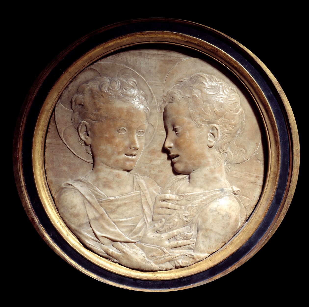 Jesus Christ and Saint John the Baptist Children Relief on round marble by Desiderio da Settignano (1428-1464) 15th century Sun. 0,5 m Paris, Musee du Louvre 作者 Desiderio da Settignano