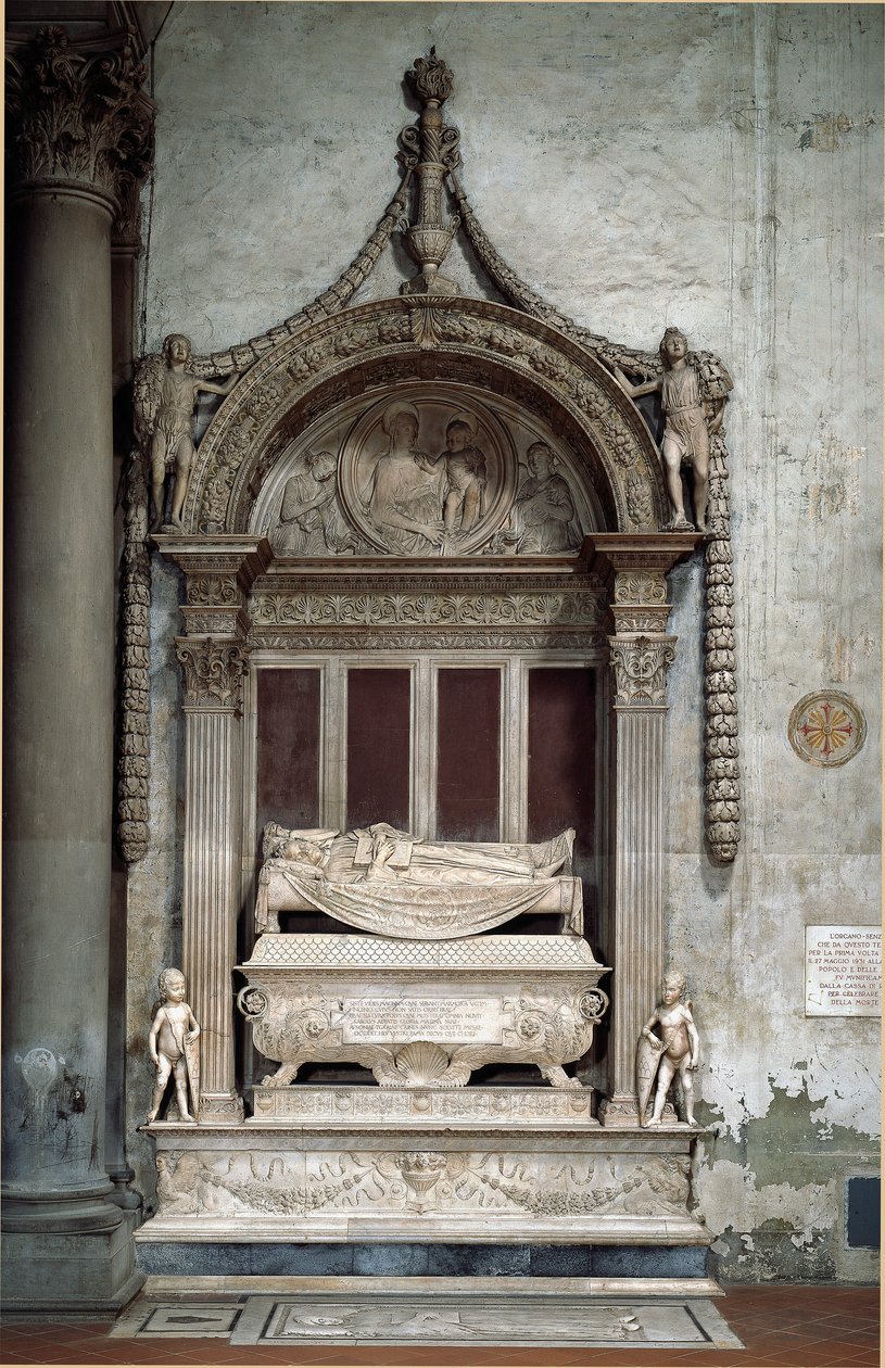 佛罗伦萨共和国总理 Carlo Marsuppini (1399-1453) 之墓，由 Desiderio da Settignano（约 1430-1464 年）制作，大约 1453 年。佛罗伦萨，圣十字教堂 作者 Desiderio da Settignano