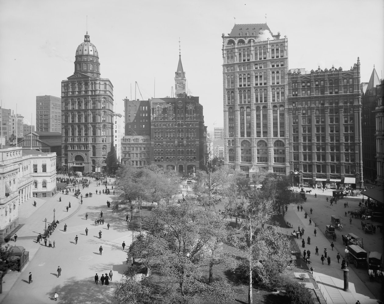 报纸行，公园行，纽约市，c.1890-1910 作者 底特律出版公司