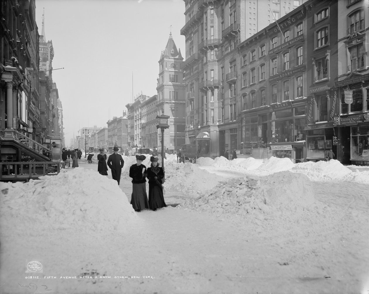 Fifth Avenue after a snow storm, New York, c.1905 (b/w photo) 作者 底特律出版公司