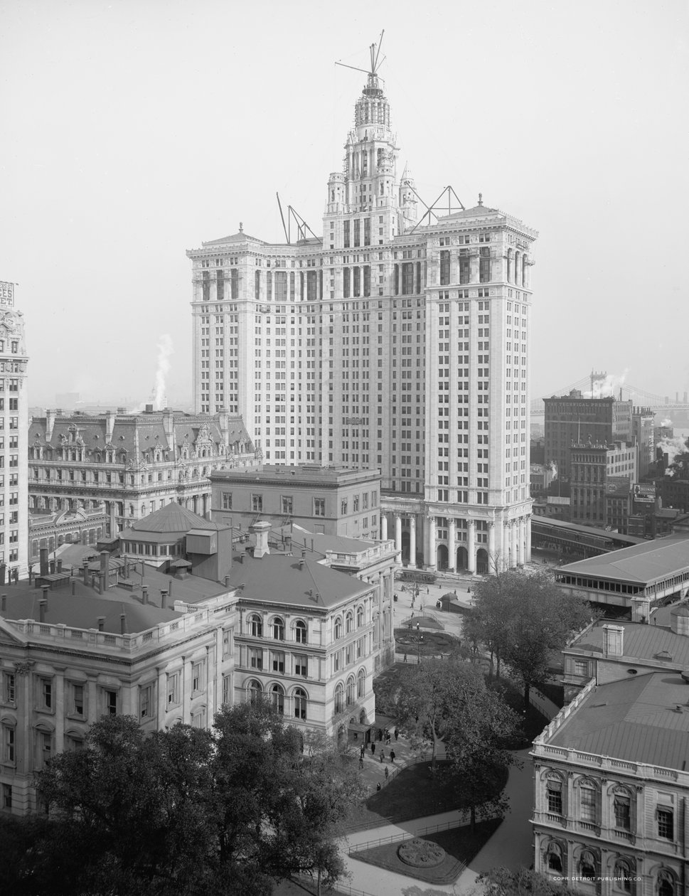 美国纽约市新市政大楼，约1914年（黑白照片）。 作者 底特律出版公司