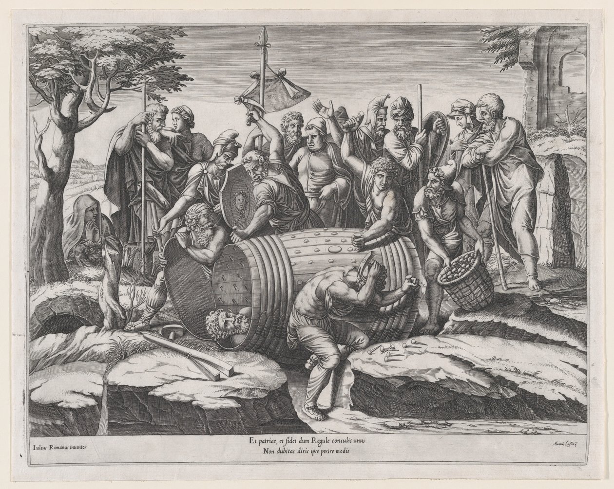 罗马的辉煌》（Speculum Romanae Magnificentiae）：桶中的马库斯-阿蒂利乌斯-雷古勒斯，16世纪末 作者 黛安娜·曼图亚纳