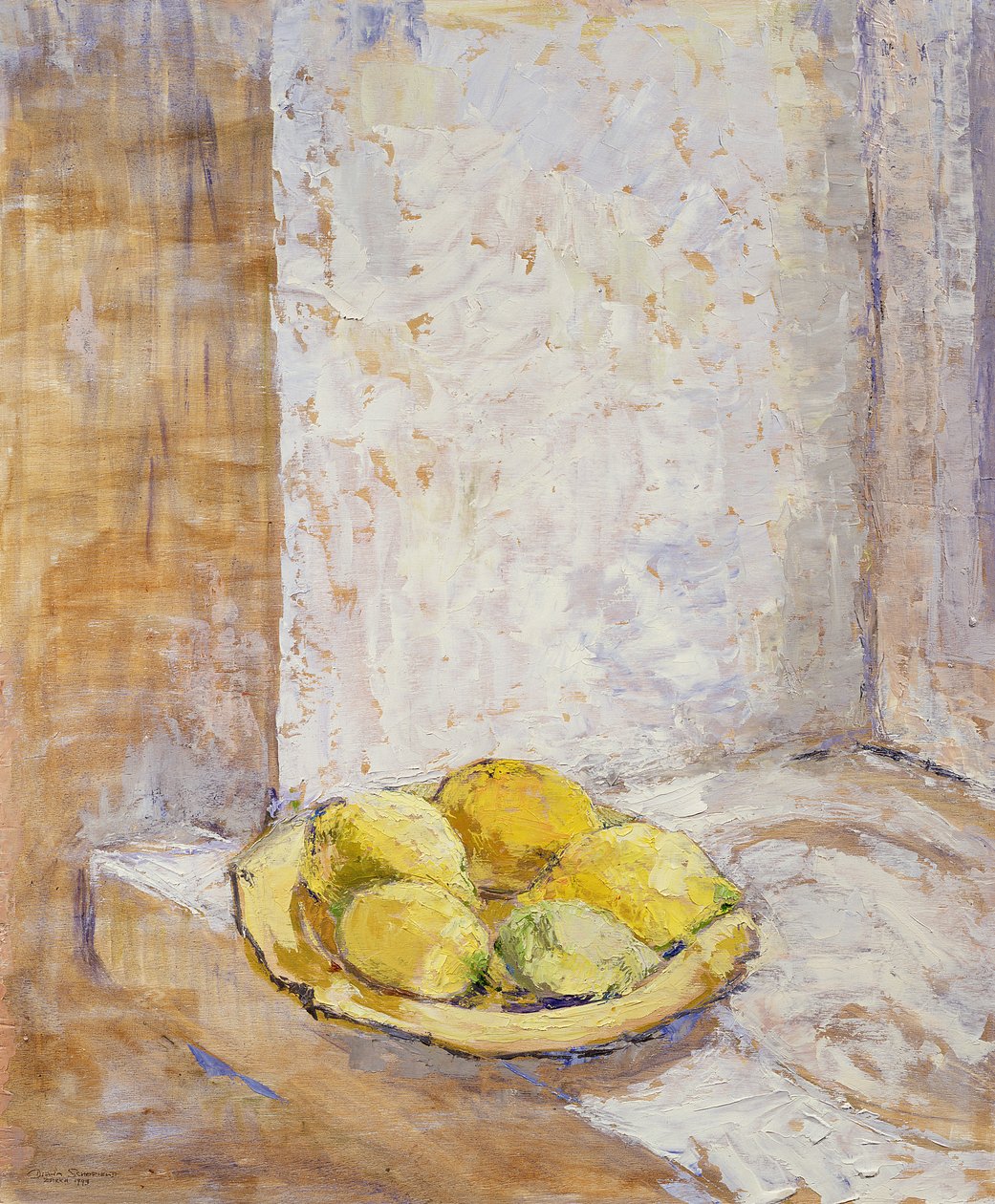 窗台上的柠檬，1993年（板） 作者 戴安娜·斯科菲尔德（Diana Schofield）