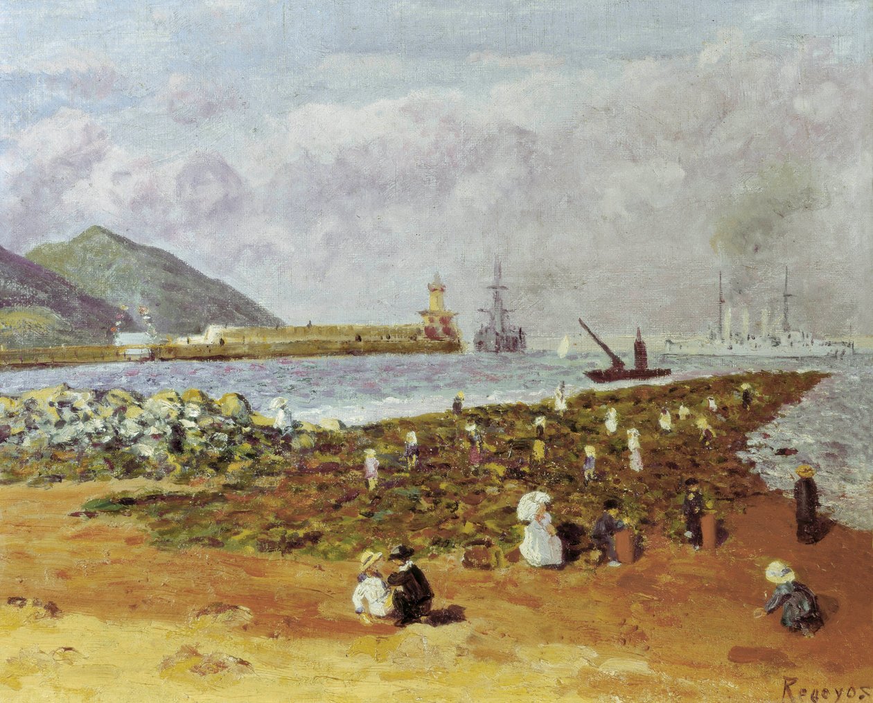 La escollera（断路器或防波堤）。 Dario de Regoyos (1875-1913) 的绘画。 布面油画。 西班牙印象派。 位于巴塞罗那的蒙特塞拉特 Monistrol 博物馆。 作者 Diario或Dario de Regoyos y Valdes