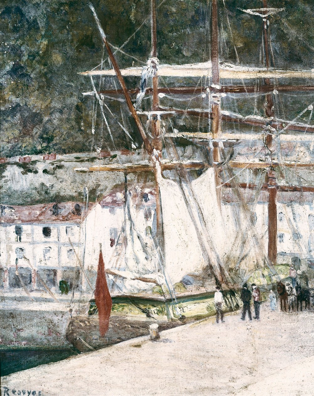 ““西班牙圣塞巴斯蒂安港 (San Sebastian, San Sebastian) 的景色””达里奥·德雷戈约斯 (1875-1913) 圣塞巴斯蒂安的绘画。 圣特尔莫市立博物馆 作者 Diario或Dario de Regoyos y Valdes