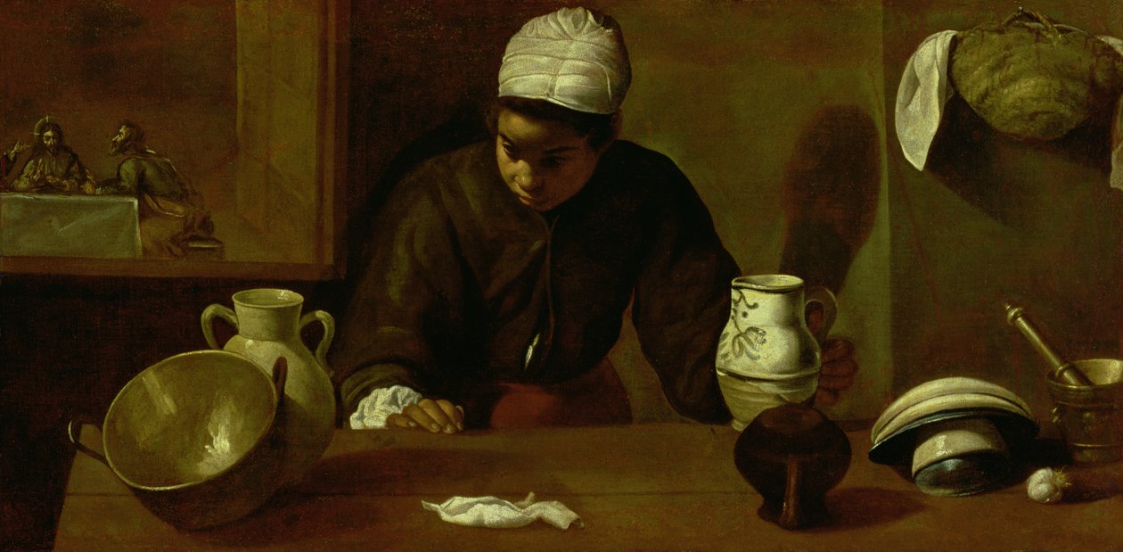 厨房女佣与晚餐在Emmaus，c.1618 作者 迭戈委拉斯开兹