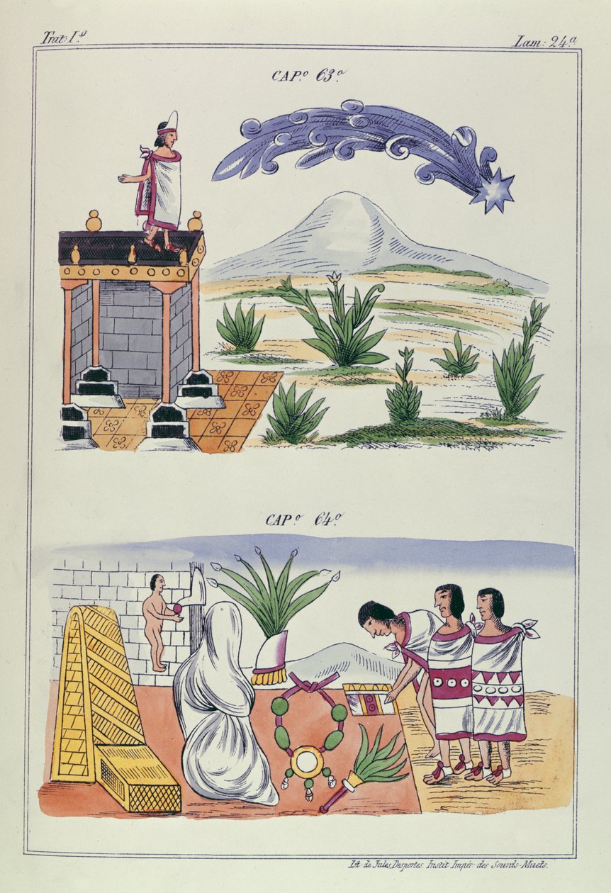 第63章及第64章，来自&39;Historia de las Indias de Nueva Espana y islas de tierra firme&39;的插图，由墨西哥Jules Desportes，1867-80拍摄 作者 迭戈·杜兰（Diego Duran）