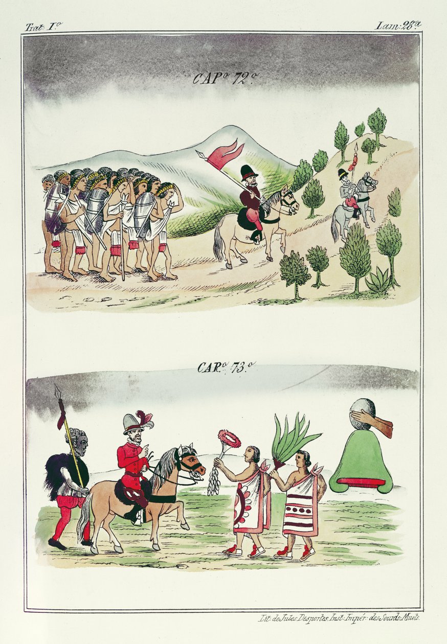 第72章及第73章，来自&39;Historia de las Indias de Nueva Espana y islas de tierra firme&39;的插图，由墨西哥Jules Desportes拍摄，1867-80 作者 迭戈·杜兰（Diego Duran）