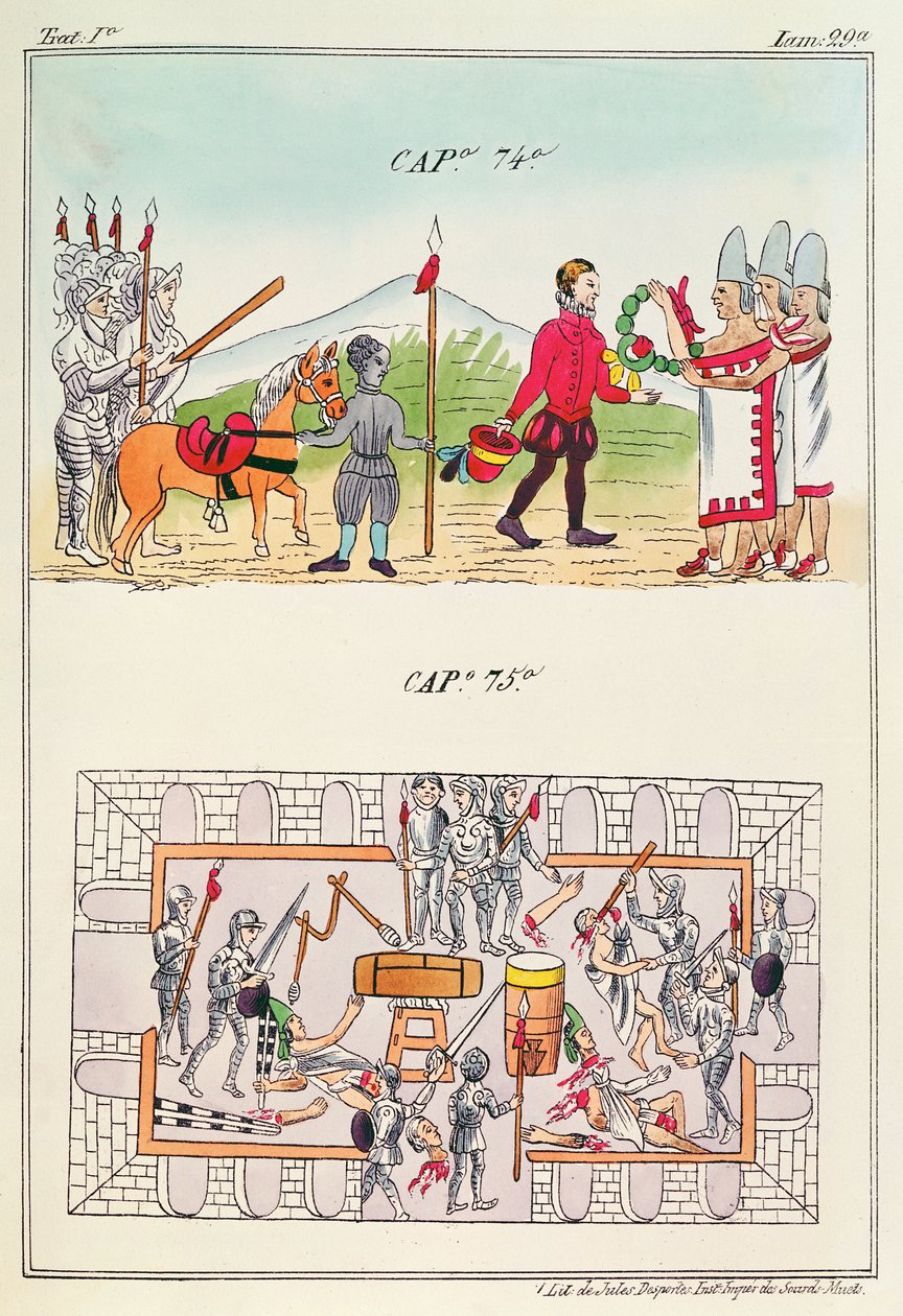 第74章及第75章，来自&39;Historia de las Indias de Nueva Espana y islas de tierra firme&39;的插图，由墨西哥Jules Desportes的板块，1867-80 作者 迭戈·杜兰（Diego Duran）