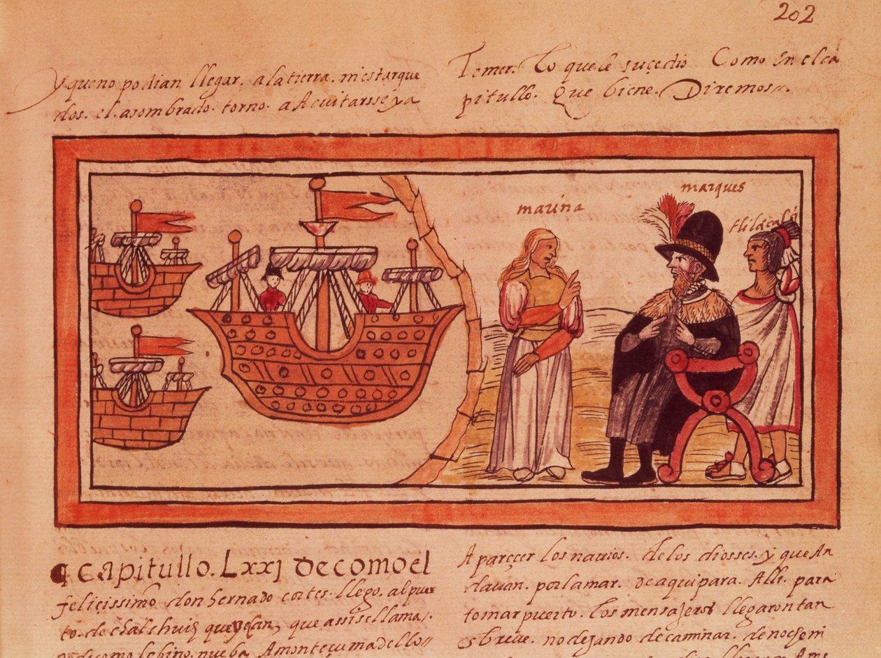印度公主Malinche或Dona Marina，Hernando Cortes（1485-1547）的情妇为他解释 作者 迭戈·杜兰（Diego Duran）