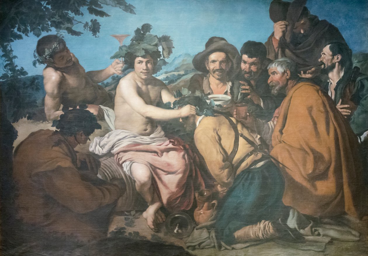 巴克斯的胜利，又名饮酒者，仿 Diego Velazquez（粘在画布上的纸本钢笔画） 作者 迭戈·罗德里格斯·席尔瓦（Velazquez）（之后）
