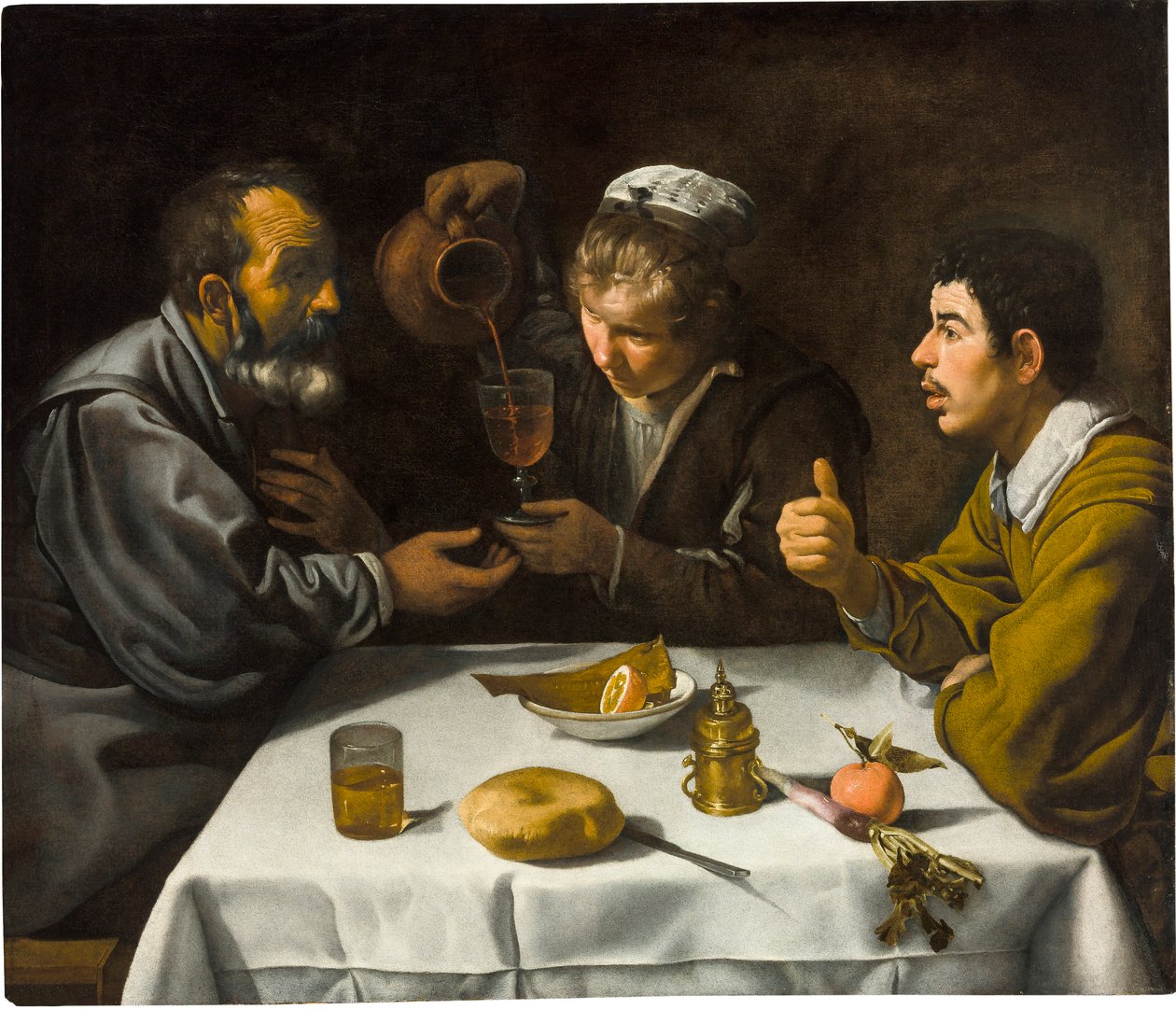 Le dejeuner - 午餐会，由迭戈的委拉斯开兹 (1599-1660) 创作。 布面油画，c。 1618. 尺寸：96x112 厘米。 Szepmuveszeti Muzeum，布达佩斯 作者 迭戈委拉斯开兹