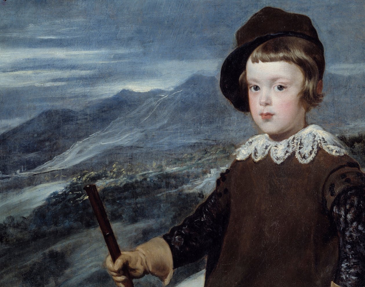 Portrait in hunting attire of Prince Baltasar Carlos of Spain (1629-1646), son of King Philip IV Detail. Painting by Diego Velasquez (1599-1660) 1635 Sun. 1,91x1,03 m Madrid, Prado Museum 作者 迭戈委拉斯开兹