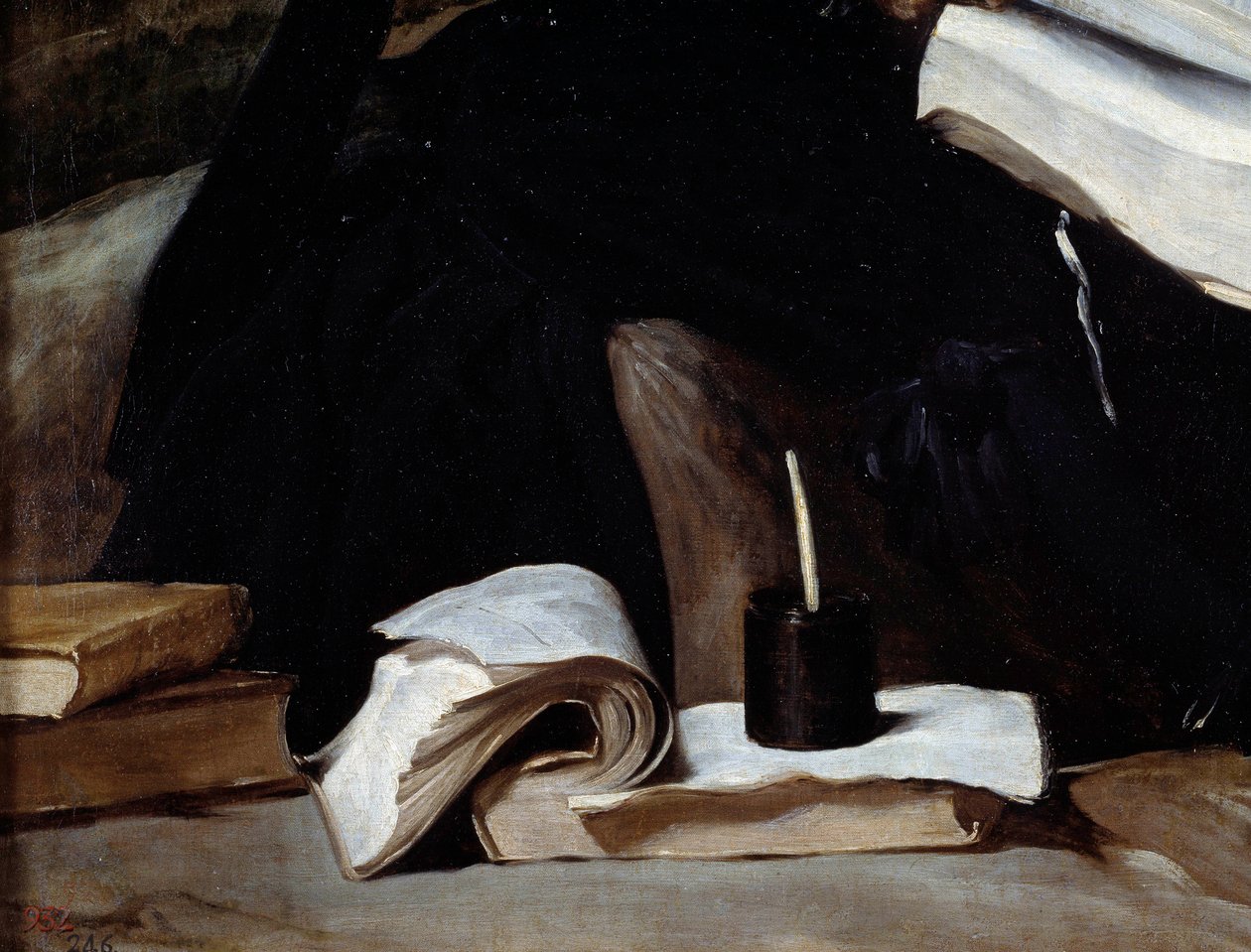 肖像小丑迭戈·德·阿塞多说，表弟，细节。 图书。 Diego Rodriguez de Silva y Velasquez (1599-1660) 的绘画 作者 迭戈委拉斯开兹