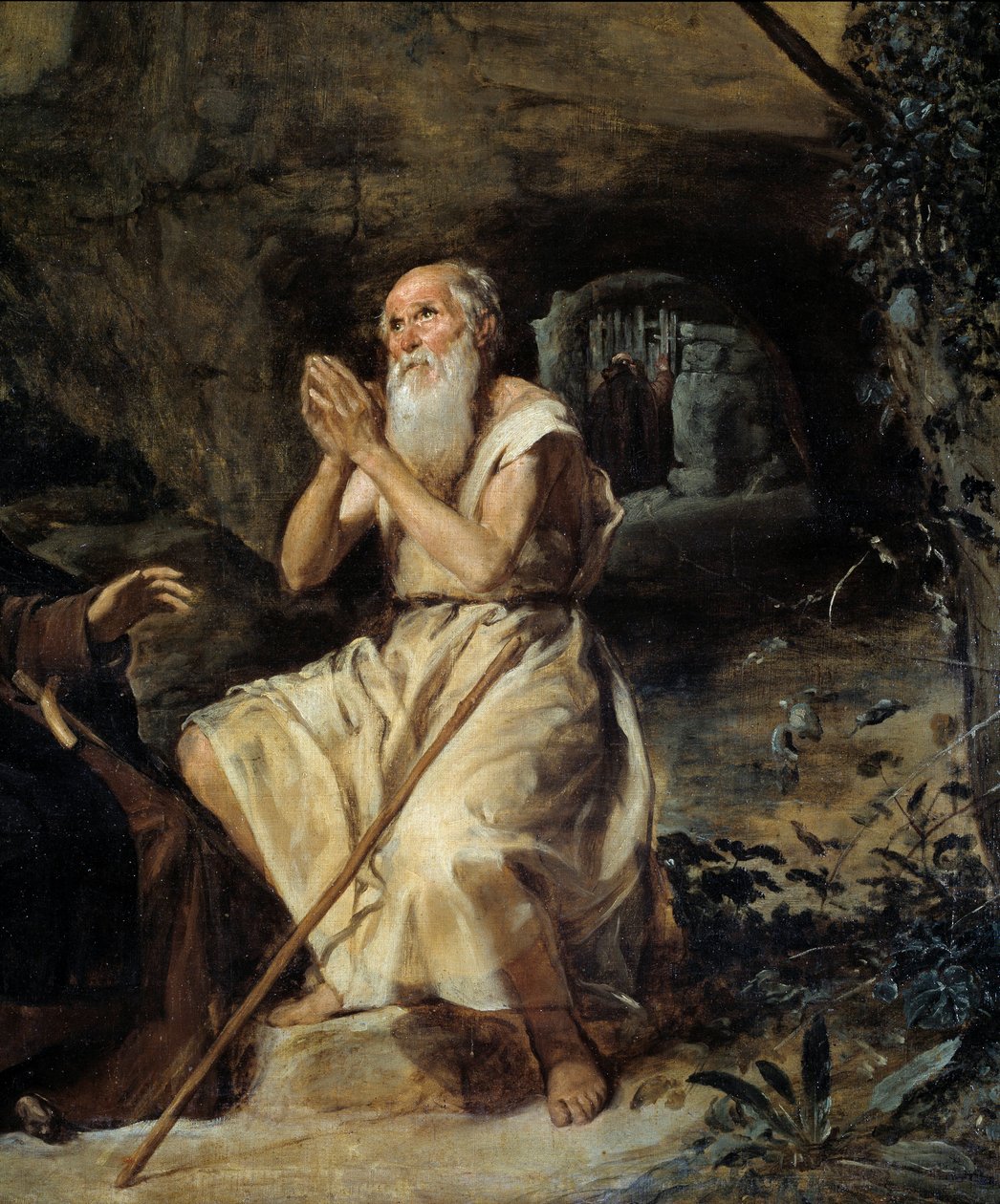 圣安东尼和圣保罗隐士细节代表底比斯的圣保罗。 Diego Rodriguez de Silva y Velasquez (1599-1660) 作画，约 1635 年。 布面油画。 暗：2.57 X 1.88m。 马德里，杜普拉多博物馆 作者 迭戈委拉斯开兹