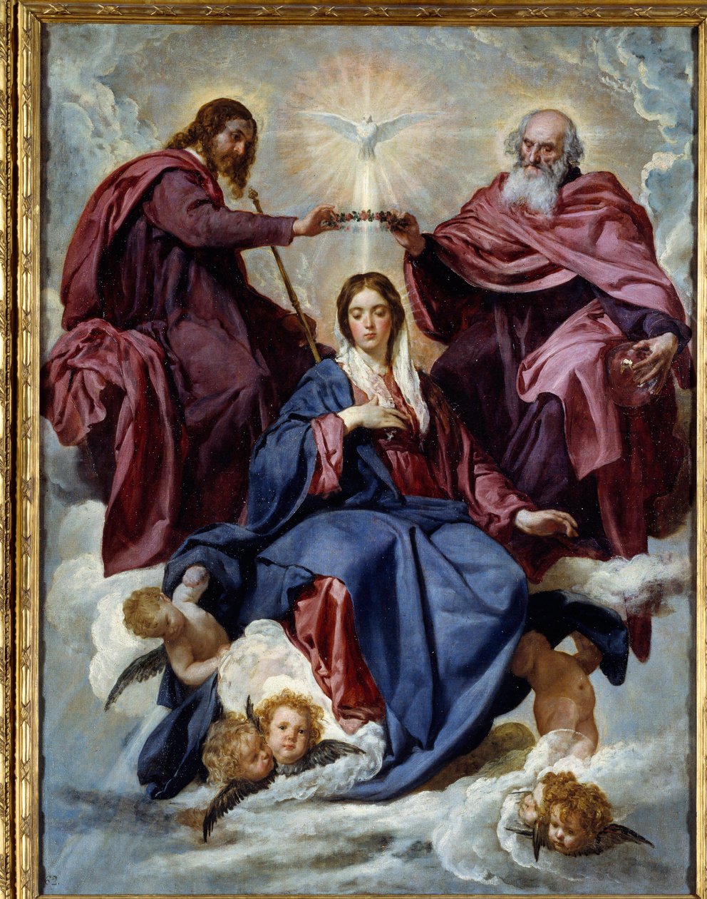 圣母加冕。 Diego Rodriguez de Silva y Velasquez (1599-1660) 的绘画 作者 迭戈委拉斯开兹