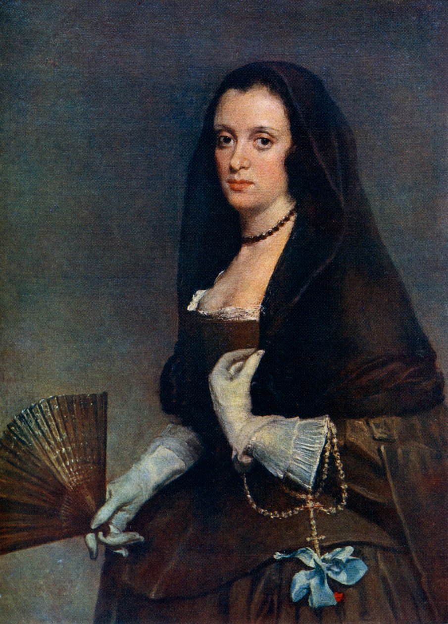 带风扇的女士，c1630-1650，1912年。 作者 迭戈委拉斯开兹