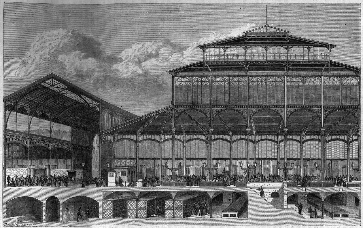 1862年巴黎大厅的横断面。Lancelot在 "Le Magasin picturesque "中的雕刻。 作者 Dieudonne Auguste Lancelot
