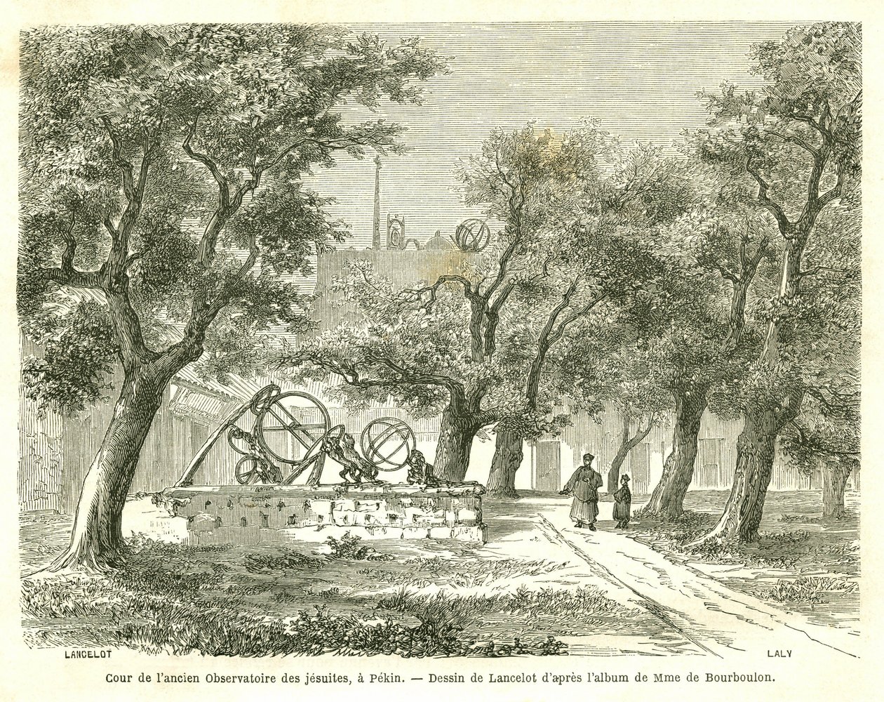 View of the courtyard of the former Jesuit Observatory in Pekin (Beijing), China. Engraving by Lancelot, in “” Le Tour du Monde, Nouveau journal des Voyages””, edited by Edouard Charton, Paris 作者 Dieudonne Auguste Lancelot