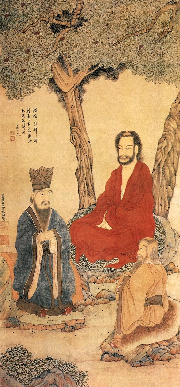 明代孔子和老子（纸上的墨水和颜色） 作者 丁云鹏