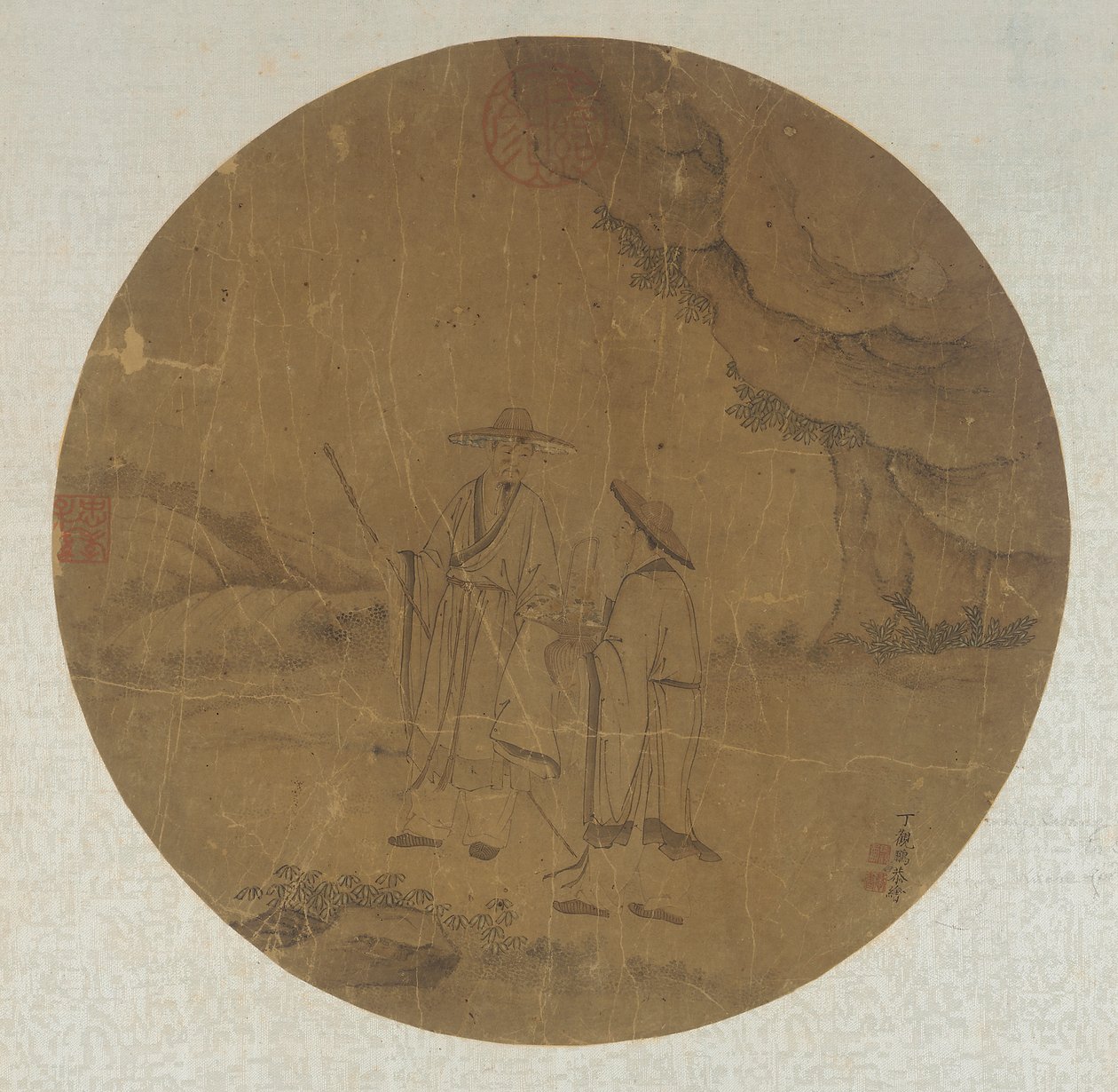 山水：两个人物，清代，18世纪。 作者 丁冠鹏
