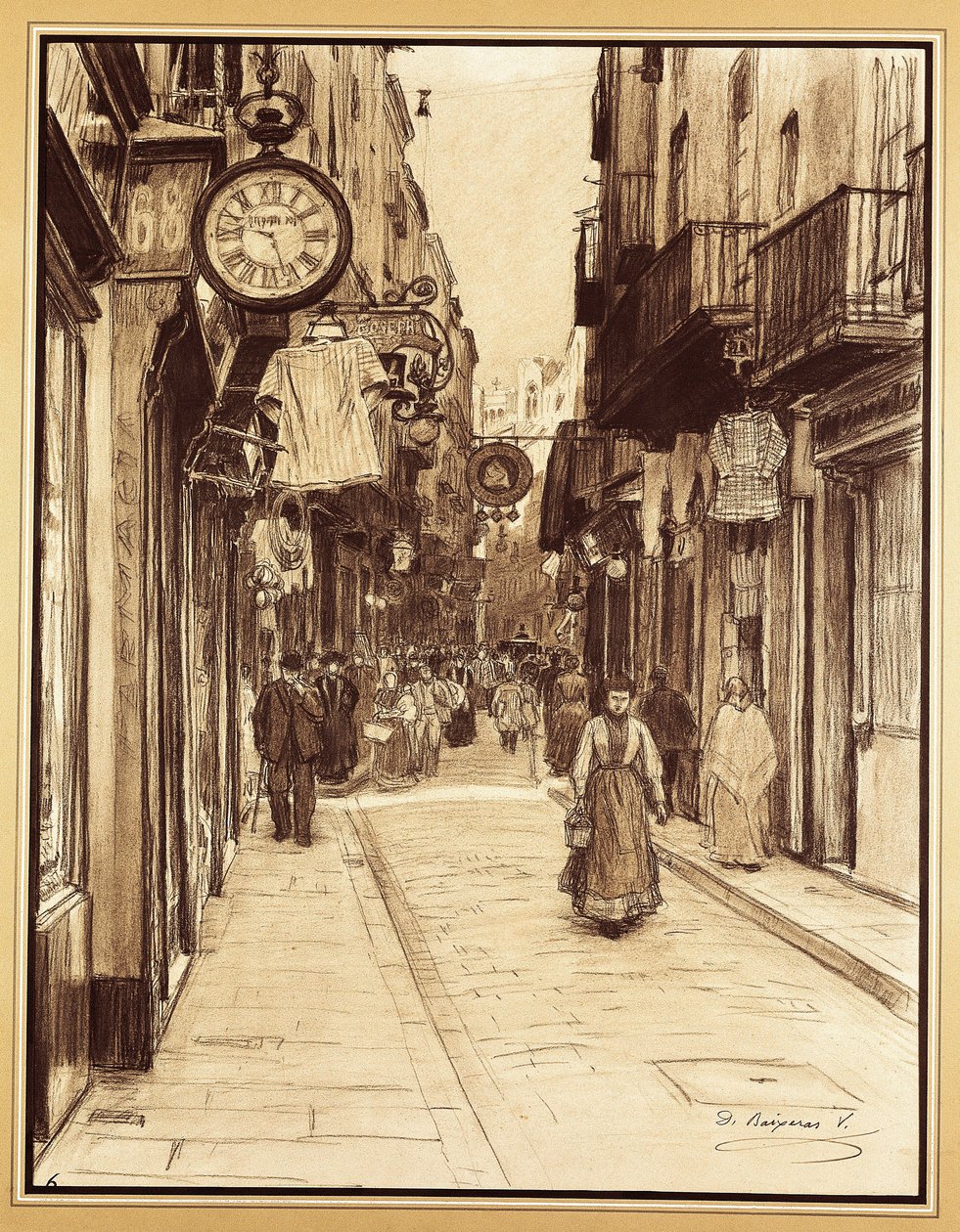 巴塞罗那天使广场方向的 Plateria 街（绘图） 作者 Dionisio Baixeras Verdaguer