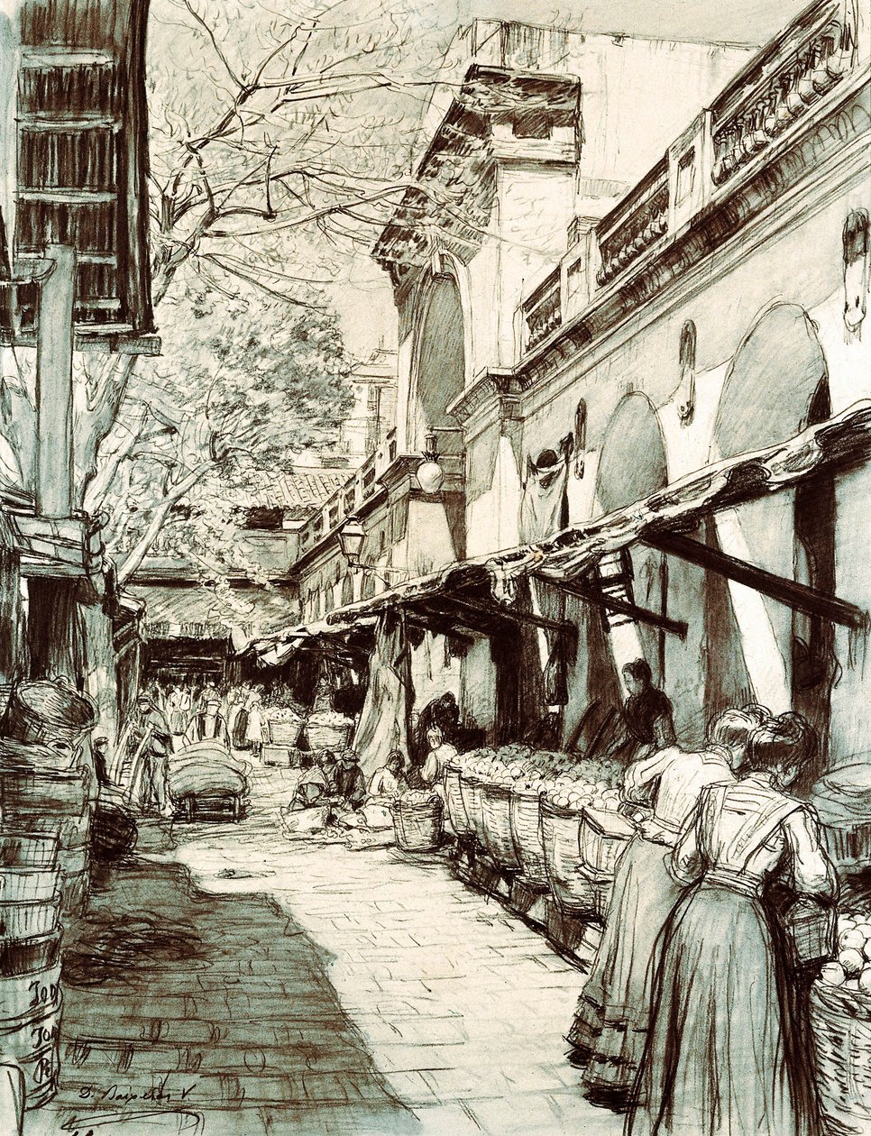 The square of the market of Saint Catherine in Barcelona (drawing) 作者 迪奥尼西奥·贝夏拉斯·维达格