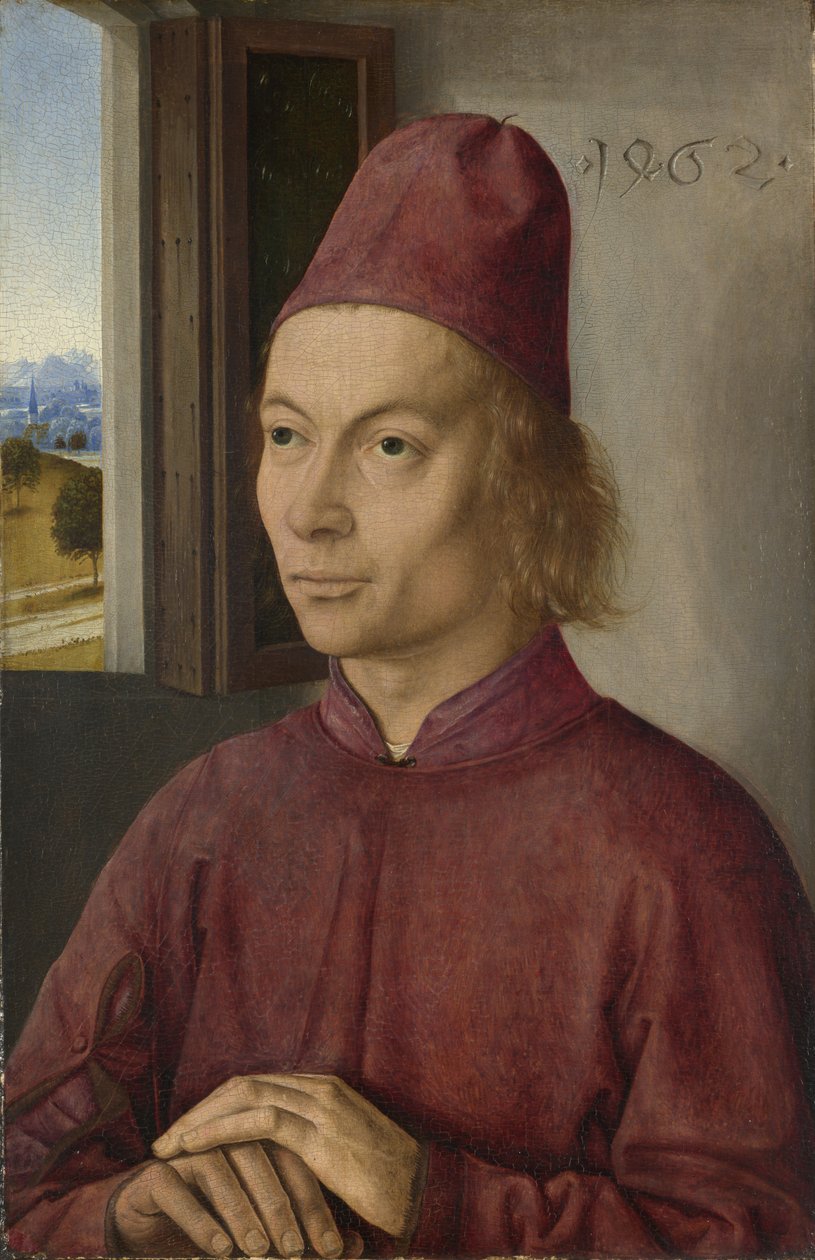 年轻人的肖像，也许Jan van Winckele，1462年（橡木板上的油，蛋和蛋彩画） 作者 迪克·布特斯