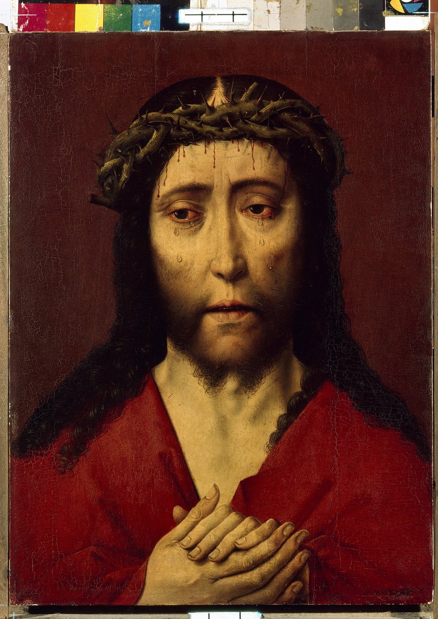 Ecce Homo（看哪，人）。Dirck (Dieric, Dirk) Bouts the Elder（1410-1475 年）的木板油画。15 世纪佛兰德原始艺术。圣彼得堡国家冬宫 作者 迪克·布特斯