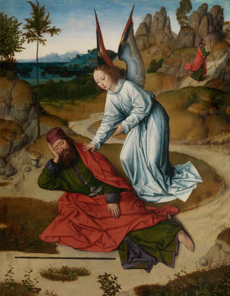 沙漠中的以利亚，圣礼祭坛画的细节，c.1464-68（面板油画） 作者 迪克·布特斯