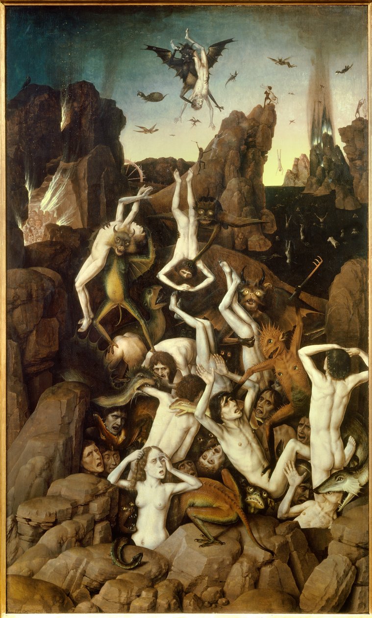 地狱。 重新引物的下降。 Dirck (Dieric, Dirk) 的绘画使老（老）弯曲（1410-1475）Ec。 霍尔。 作者 迪克·布特斯