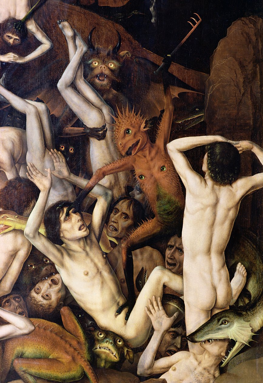 地狱，一个恶魔击中该死的细节，c.1450 作者 迪克·布特斯