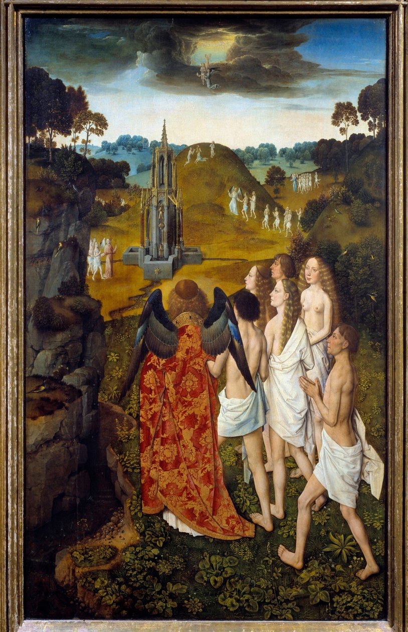 Le chemin du ciel 或选定者的提升 Dirck (Dieric, Dirk) Bouts le Vieux (the Elder) (1410-1475) 1450 年在木头上作画。 1.15x0.7 米里尔，美术博物馆 作者 迪克·布特斯