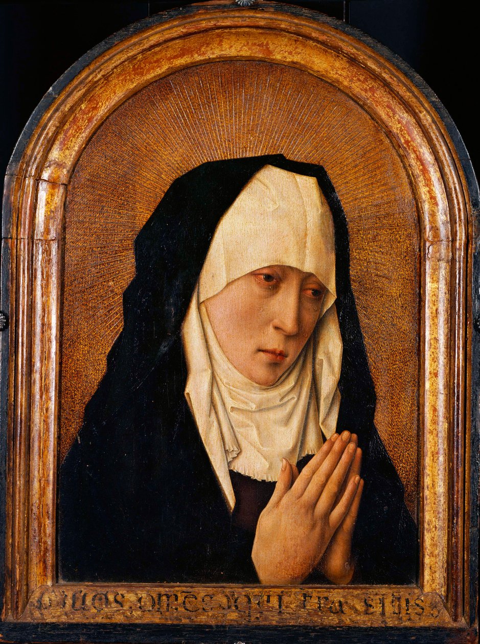 Dirk Bouts（1410/20-1475 年）的画作 "Mater Dolorosa"--木板油画 尺寸 45x31 厘米 东京国立西方艺术博物馆 作者 迪克·布特斯