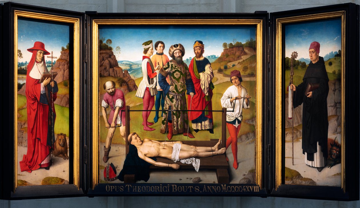 教区教堂（Parochiekerk Sint-Pieter）。绘画。Dirk Bouts.圣伊拉斯谟的殉难。约1460-1464年。 作者 迪克·布特斯