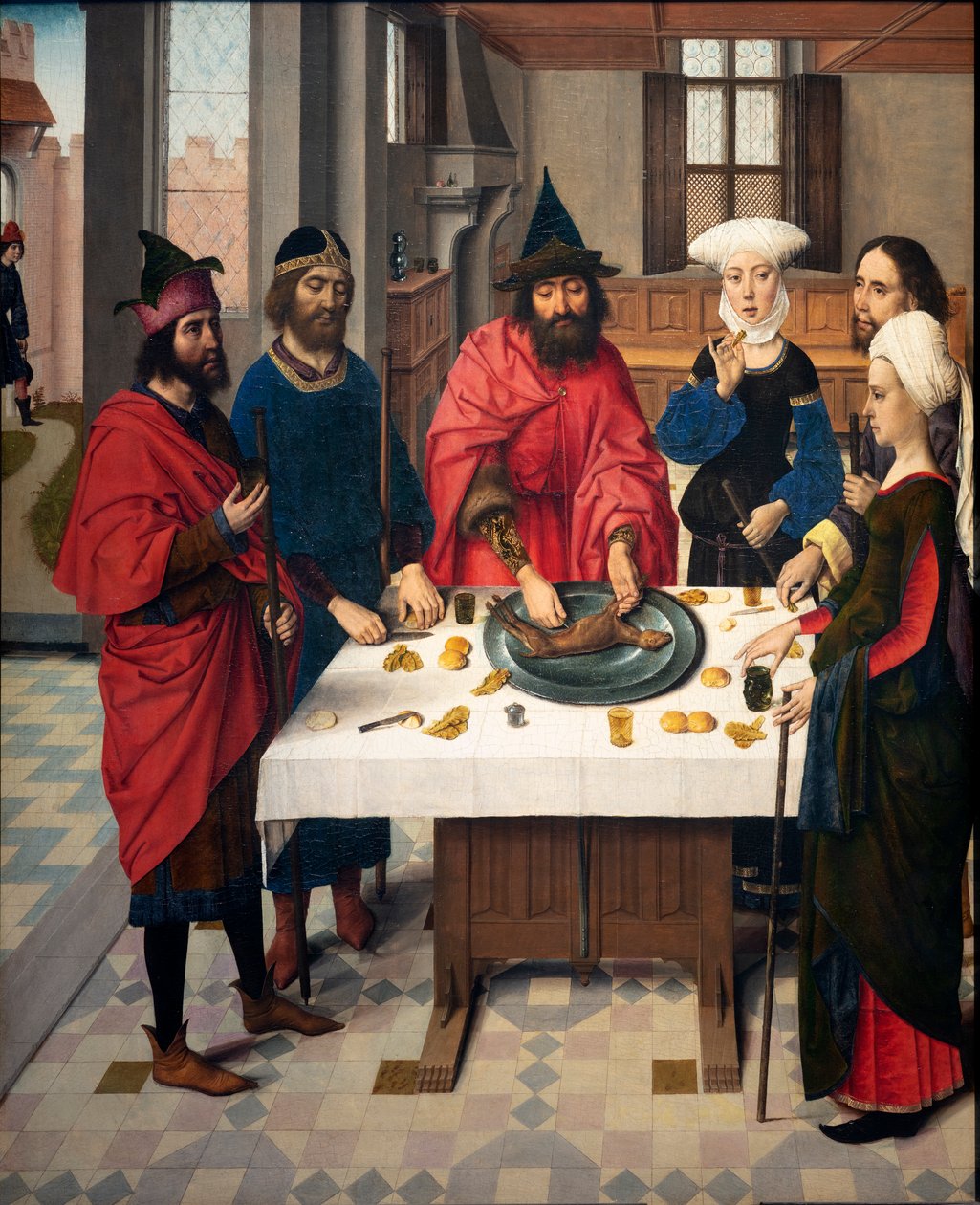 教区教堂（圣彼得教区教堂）。画作。最后的晚餐。德克-布茨。1464-1468.细节。左侧面板。 作者 迪克·布特斯