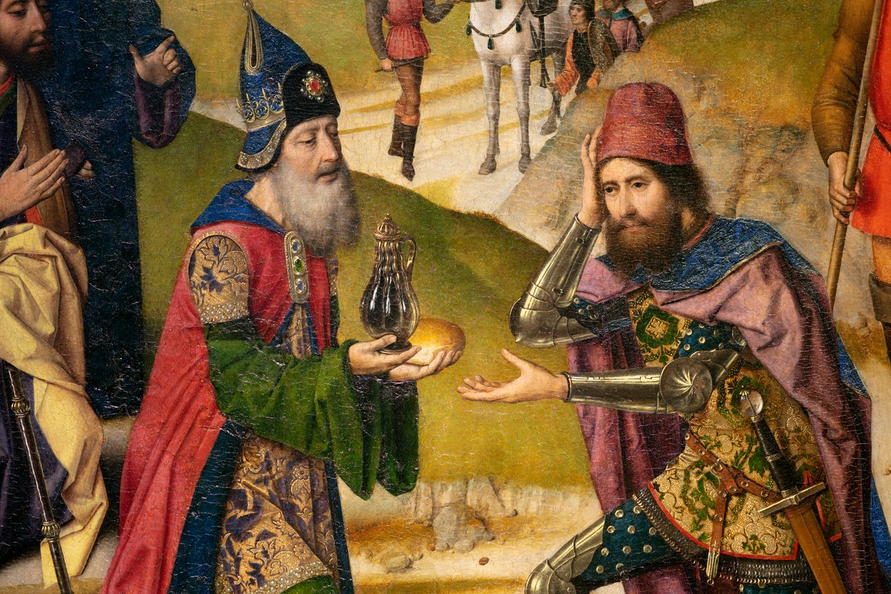 教区教堂（圣彼得教区教堂）。画作。最后的晚餐。德克-布茨。1464-1468.细节。左侧面板。 作者 迪克·布特斯