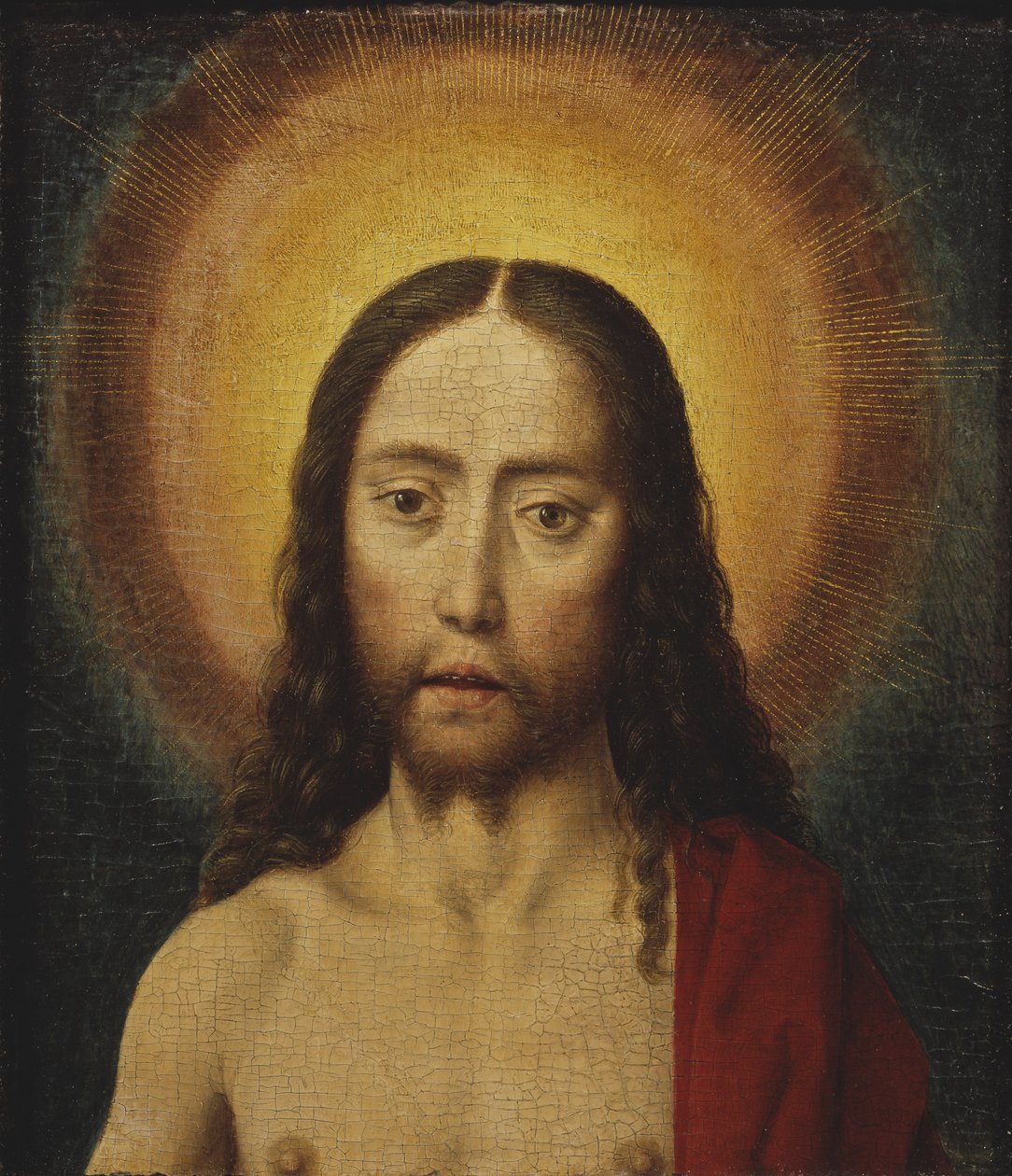 Tete du Christ--基督的头，由Bouts，Dirk（1410/20-1475）创作。木材上的油彩。尺寸：22.5x19厘米。斯德哥尔摩国家博物馆 作者 迪克·布特斯