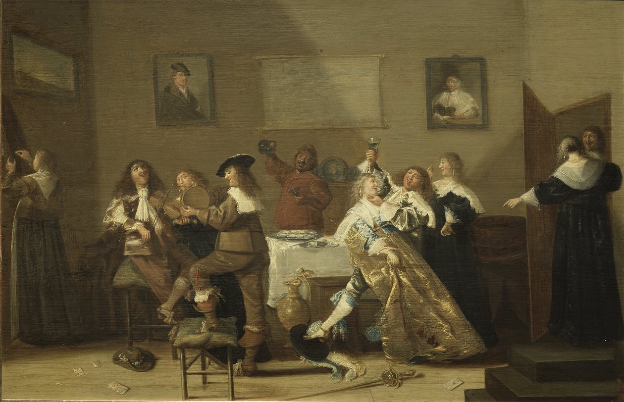 Scene de taverne - Tavern Scene, by Hals, Dirck (1591-1656).木材上的油彩 作者 迪克脖子