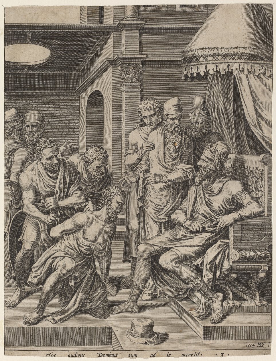 被带到国王面前的不仁慈的仆人 作者 Dirck Volckertz Coornhert，在 Maerten van Heemskerck 之后