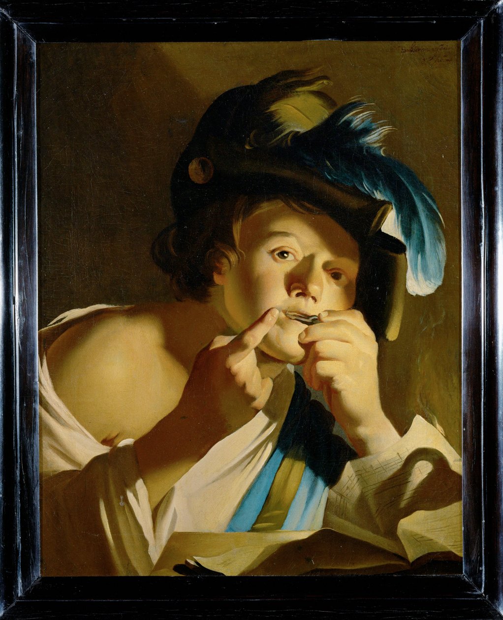 拿着犹太人竖琴的男孩（布面油画） 作者 迪克·范·巴布伦