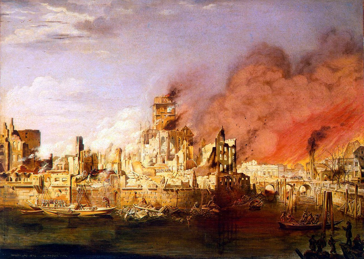 1842年5月5日的汉堡大火》。    作者 迪特列夫·马滕斯