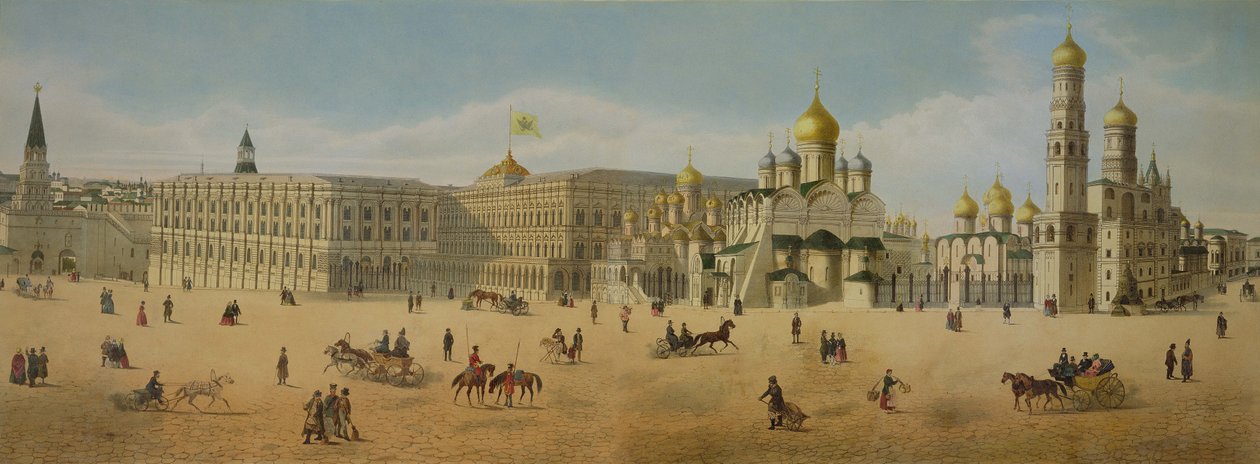 大克里姆林宫和天使报喜大教堂和大天使，从莫斯科的全景，由Philippe Benoist（1813-c.1905）和Aubrun，酒吧雕刻而成。作者：Lemercier，c.1840（litho 作者 德米特里（Dmitri Indieitzeff）