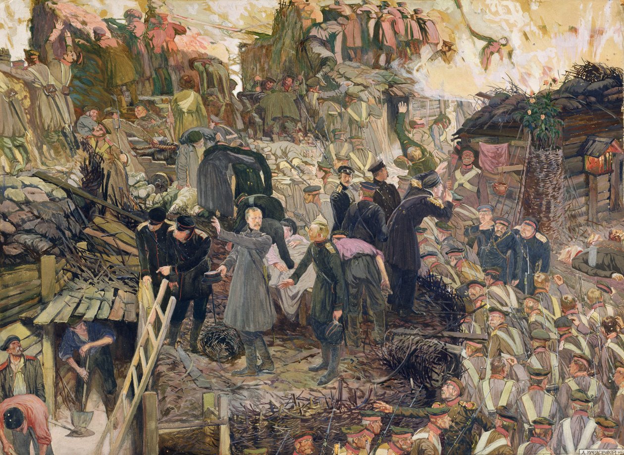 塞巴斯托波尔的防御，1910年（纸板上的水彩画） 作者 德米特里·尼古拉耶维奇·卡多夫斯基