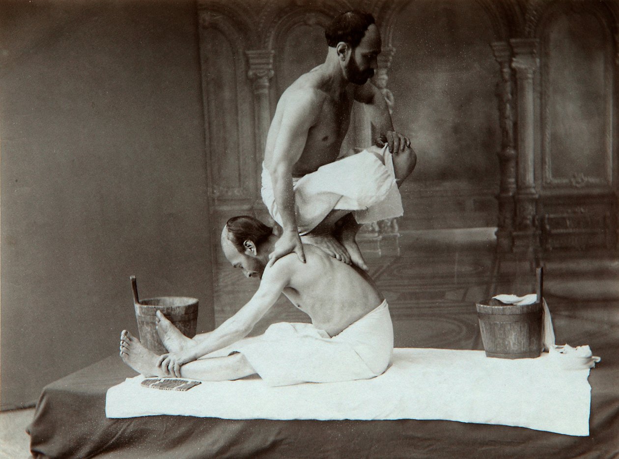 东方浴。按摩，1880年代 作者 德米特里（Dmitri Ivanovich Yermakov）