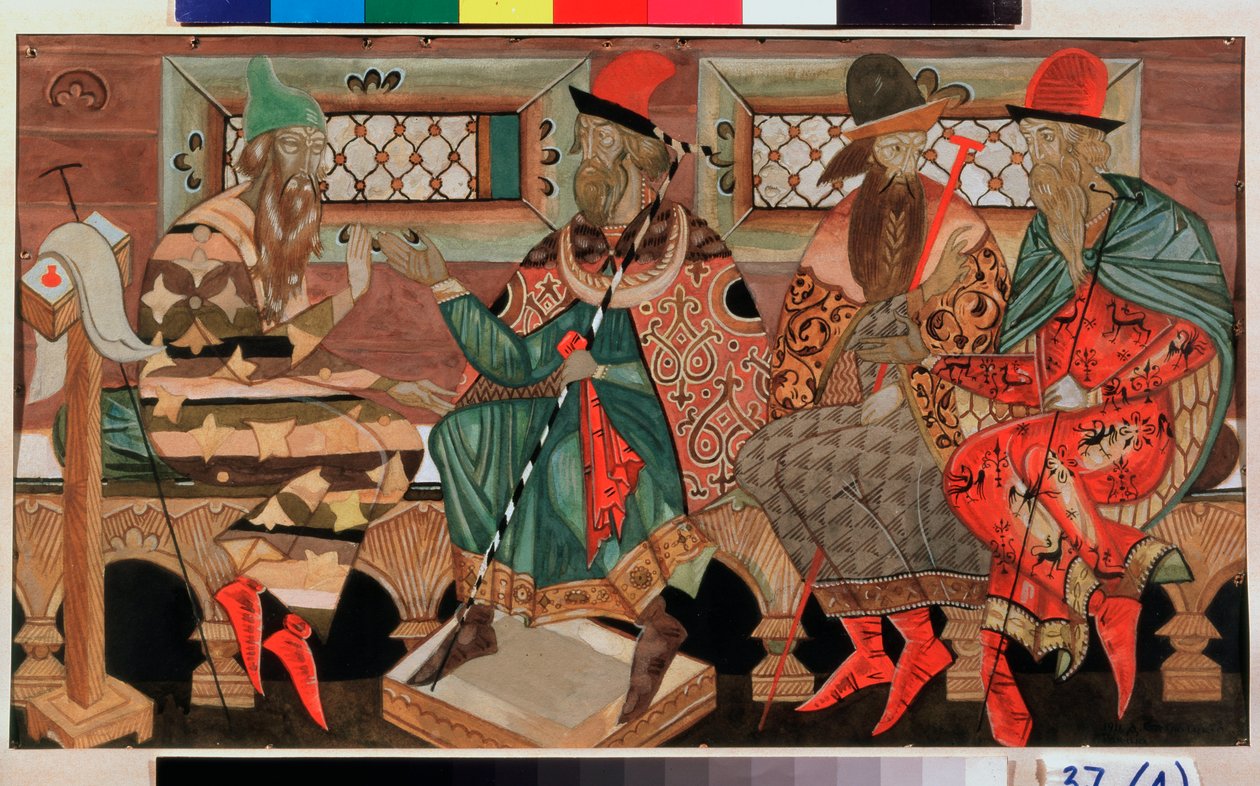 对话（谈话）--德米特里-谢苗诺维奇-施特列茨基（1875-1947 年）的作品，纸上水粉画 作者 德米特里 (Dmitrij) (1875 1947) Steletsky