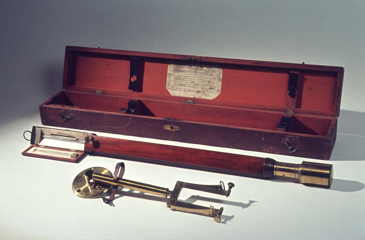 带有墙壁支撑和万向节的海洋气压计，木箱和说明书，c.1820（桃花心木和黄铜） 作者 多伦