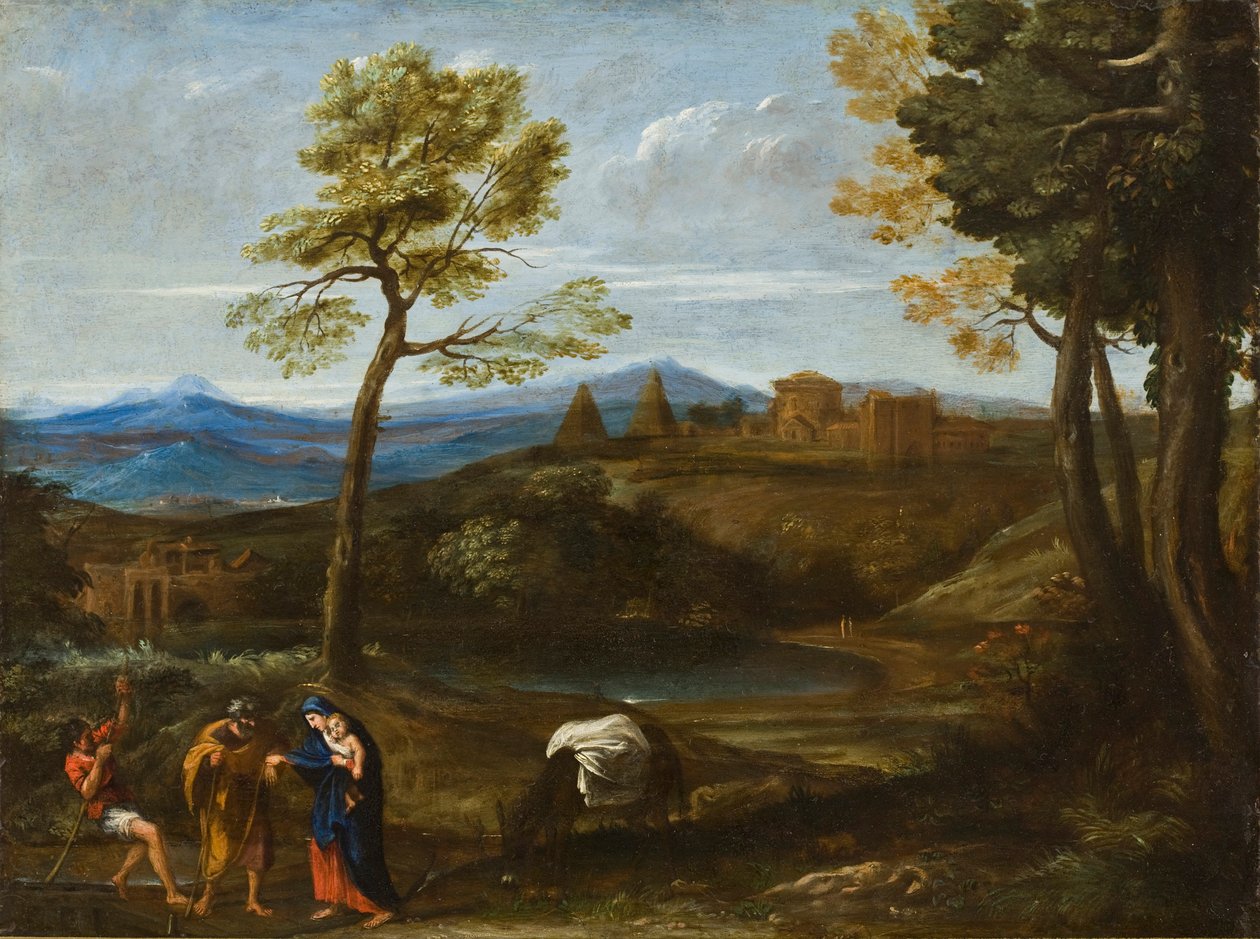 飞往埃及的航行，c.1605（铜上油） 作者 多梅尼奇诺