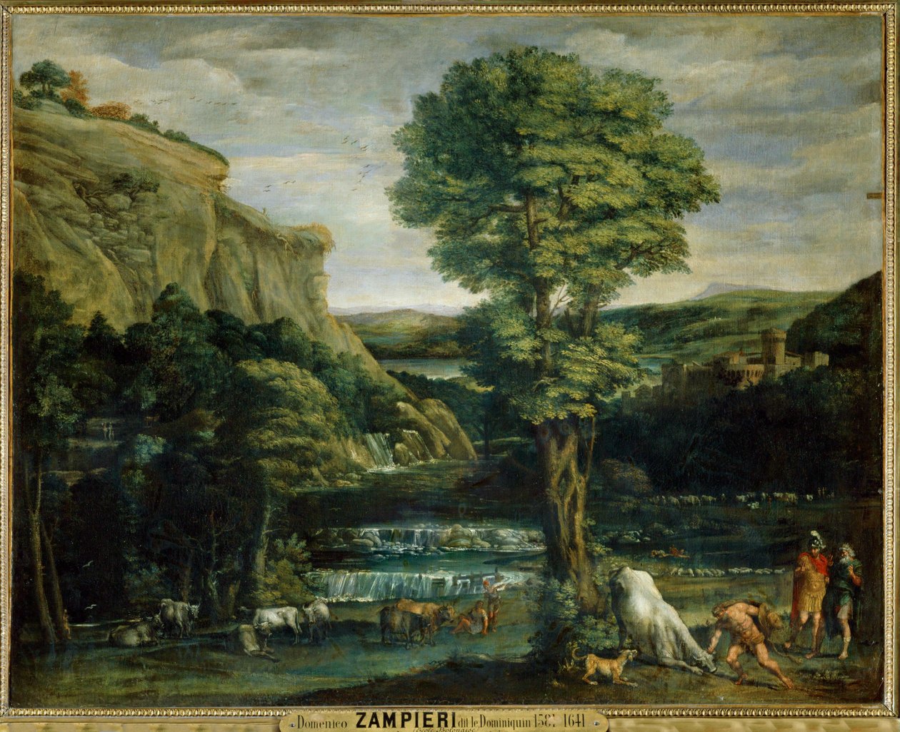 Paysage avec Hercule combattant Achelaos change en toreau - Landscape with Hercules fighting Achelaos changed into a bull ... 作者 多梅尼基诺 (1581-1641)